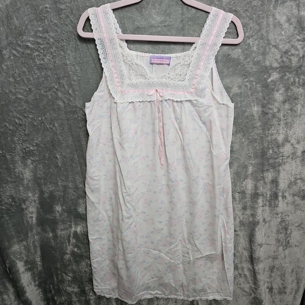 Beth Michaels Women's M pink blue Floral Nightgown pullover cotton blend USA